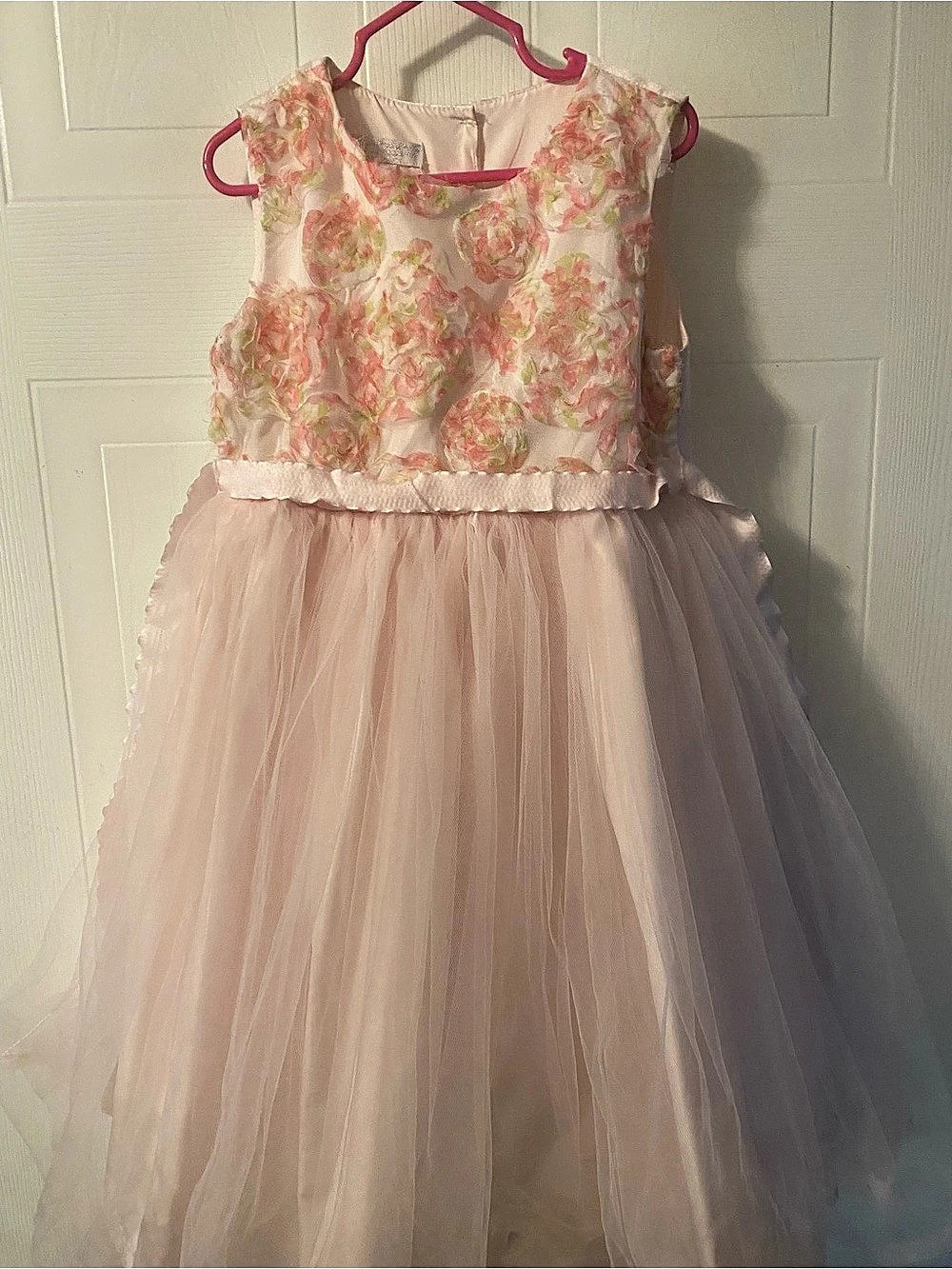 Jona Michelle Pink Floral Rosette Tulle Tutu Dress in Pink & White